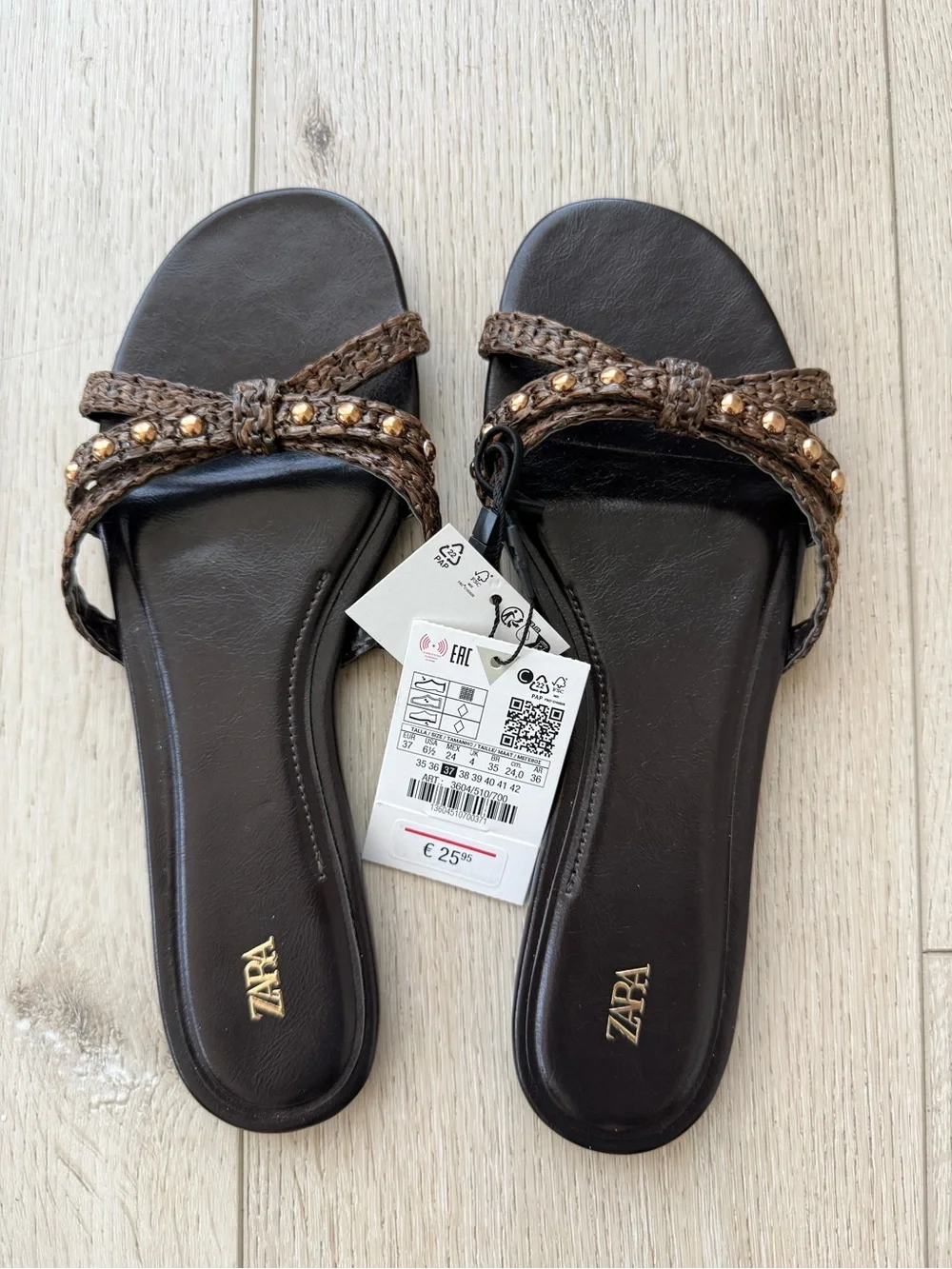 New ZARA Dark Brown Braided Slide Sandals - Picture 2 of 3